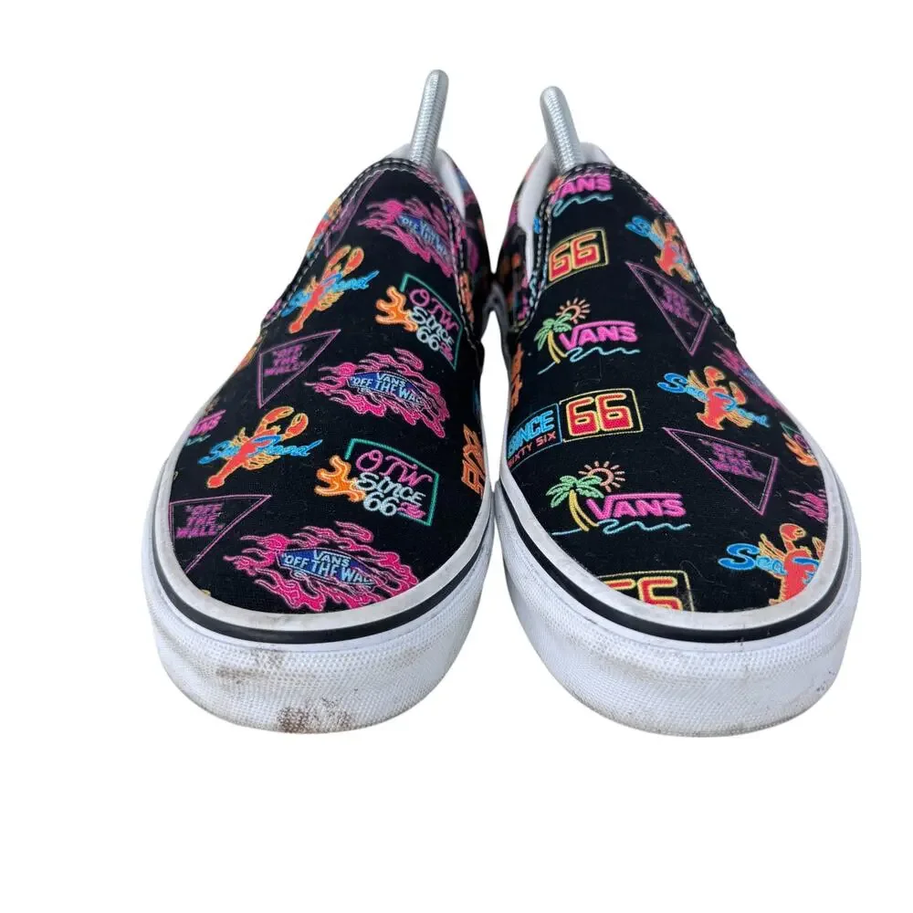 Vans Classic Slip-On Night Market Sneaker Men 8 Black Printed Rubber Sole 721356